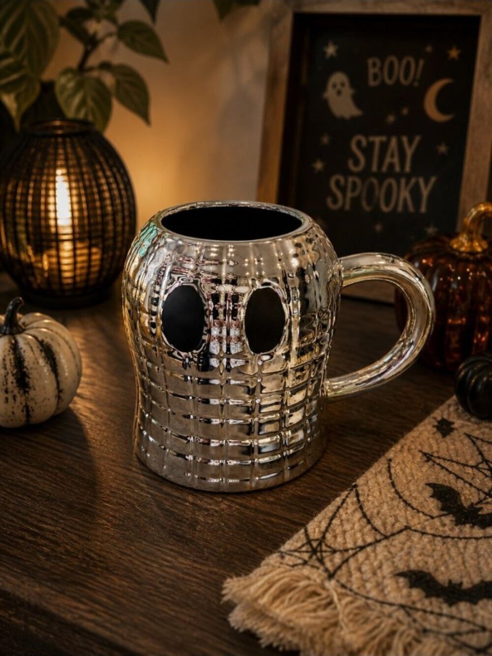New Halloween Retro Disco Ball Silver Ghost Spooky Coffee Tea Mug